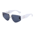 Frameless grey sunglasses with wave-cut lenses and white wide temples with gold logo - White Gold Full Gray