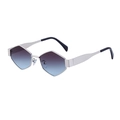 Lunettes de soleil hexagonales en argent avec verres dégradés violet-bleu et embouts noirs - C4 Argent Gris Bleu