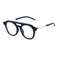 Steampunk black double-bridge sunglasses with contrast white and black temples - White Temple Clear Lens (C7)