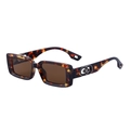 Rectangle tortoise shell sunglasses with brown lenses and clover detail on temples - Tortoise Gold Logo (C3)