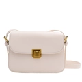 Retro cream white square crossbody bag with gold metal buckle and leather texture - White
