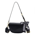Klassische schwarze Satteltasche mit verstellbarem Gurt und karierter Schleife - Schwarz