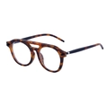 Steampunk tortoise shell round sunglasses with double bridge and metal hinges - Demi Clear Lens (C8)
