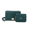 Dunkelgrüne Stepptasche mit goldener Kette und passendem kleinen Clutch-Set für Damen - Grün