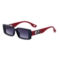 Fashionable square sunglasses with black frame, red temples and clover metal detail - Black Frame Red Legs Gold Logo (C4)
