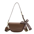 Braune Satteltasche aus Leder mit Schleifen-Detail und zwei verschiedenen Schultergurten - Khaki