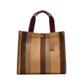 Borsa tote classica in tela a righe verticali con finiture in pelle e chiusura dorata - Marrone Grande