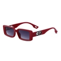 Fashionable red rectangular sunglasses with purple gradient lenses and clover detail - Bright Red Gold Logo (C6)
