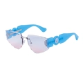 Frameless polygonal sunglasses with purple gradient lenses and wide blue wavy temples - Blue Silver Blue Pink