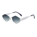 Lunettes de soleil irrégulières en métal argenté avec verres dégradés gris-bleu et branches larges - Argent Double Vert