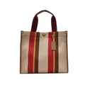 Borsa tote in tela a righe verticali con finitura a blocchi di colore rosso e arancione - Rosso Grande