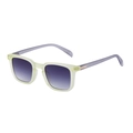 Translucent yellow-green square sunglasses with purple gradient lenses and gold accents - Matte Yellow Transparent Gray Gradient