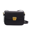 Classic black leather crossbody bag with gold rectangular clasp and adjustable strap - Black