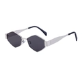 Gafas de sol hexagonales plateadas con lentes gris oscuro y patillas de metal - Plateado Gris