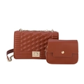 Ensemble de sacs bandoulière marron rétro avec motif matelassé et fermoir doré - Marron