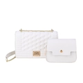 Ensemble de sacs blancs minimalistes avec bandoulière chaîne gaufrée et petite pochette - Blanc Cassé