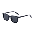 Retro black square frame sunglasses with dark grey lenses and metallic temple accents - Glossy Black All Gray