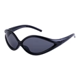 Futuristic Y2K cycling sunglasses with glossy black oval frames and dark grey lenses - C1 Glossy Black Full Grey