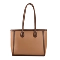 Grande borsa tote da donna in pelle cammello e testa di moro con manici sottili - Cachi