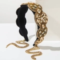 Baroque wide headband with champagne crystals and sparkling diamond tassel chains - Brown
