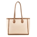 Borsa tote da donna minimalista color crema e marrone caramello ad alta capacità - Bianco Sporco