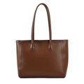 Grande borsa tote marrone scuro in pelle con doppi manici e dettagli di cucitura - Marrone