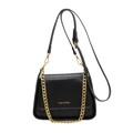 Klassische schwarze Leder-Umhängetasche mit Goldkette und Muon & Shark Logo-Branding - Schwarz