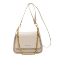 Schicke beige Umhängetasche aus Leder mit markanter goldener Kette und Riemen - Gebrochenes Weiß