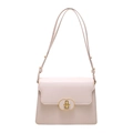 Minimalist light beige crossbody bag with premium gold oval metal clasp closure - White