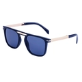 Foldable vintage square sunglasses with navy blue frame and gold metal temples - Bright Black / Gray