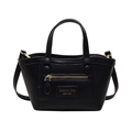 Fashionable matte black PU leather handbag with gold hardware and removable shoulder strap - Black