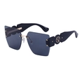 Chic oversized rimless sunglasses with cut-edge lenses and golden deer emblem accents - C1 Black Gold Full Gray