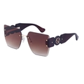 Fashion oversized rimless sunglasses with brown gradient lenses and gold deer logo - Dark Tea Gold Gradient Tea