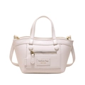 Elegant cream white faux leather crossbody bag with top handles and front zip detail - White