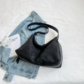 Large black hobo shoulder bag in matte suede with adjustable gold buckle strap - Black without Pendant