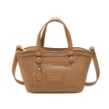 Fashionable light brown crossbody bag with dual handles and front zipper pocket detail - Khaki