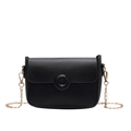 Borsa a tracolla classica in pelle nera con catena dorata e fibbia circolare - Nero