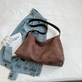 Dark brown frosted suede tote bag with adjustable leather straps and golden buckles - Coffee without Charm