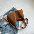 Chic brown matte suede tote bag with adjustable golden buckle and spacious design - Brown No Pendant