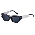 Occhiali da sole cat-eye alla moda con montatura nera con diamanti e aste in metallo argento - Montatura Nero Lucido Argento Lenti Grigie