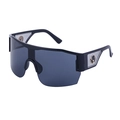 Lunettes de soleil Y2K sportives oversize à monture noire avec détail logo doré - Monture Noir Brillant Or Verres Gris