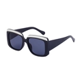 Fashionable oversized square black frame sunglasses with decorative silver metal top bar - C2 Glossy Black Silver Grey