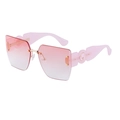 Pink gradient rimless square sunglasses with wide temples and golden metal bridge - Pink Gold Gradient Pink