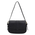 Borsa a sella nera minimalista in pelle opaca con hardware dorato e tracolla - Nero
