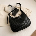 Grande borsa tote nera con trapuntatura a rombi e ampia tracolla regolabile di moda - Nero