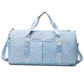 Light blue large capacity nylon travel bag for yoga and fitness with shoulder strap - Ice Blue