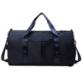 Navy blue large capacity nylon travel bag with dry-wet separation and shoulder strap - Blue