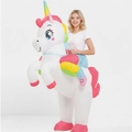 Inflatable unicorn costume for adults featuring rainbow horn and wings for party fun - Riding A Cartoon Unicorn / One Size