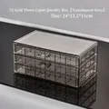 Translucent grey acrylic 3-drawer storage box with 72 slots for jewelry and lipstick - Thickened Multi-Grid Jewelry Box / Translucent Gray