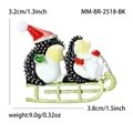 Spilla di Natale a forma di riccio con due ricci su una slitta verde e dimensioni - Nero 2518-bk